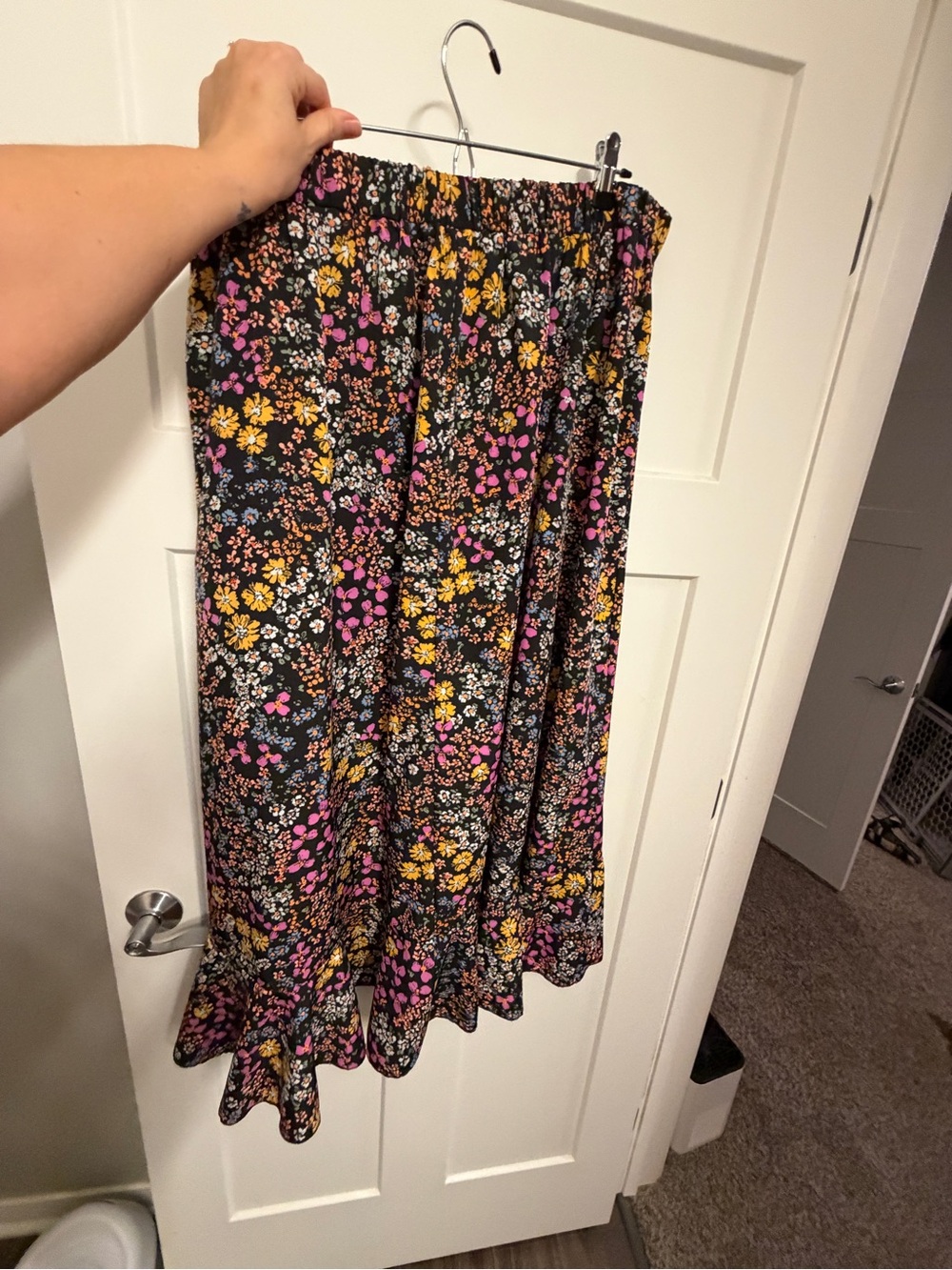 SHEIN Black Maxi Skirt with Pink & Yellow Floral Print